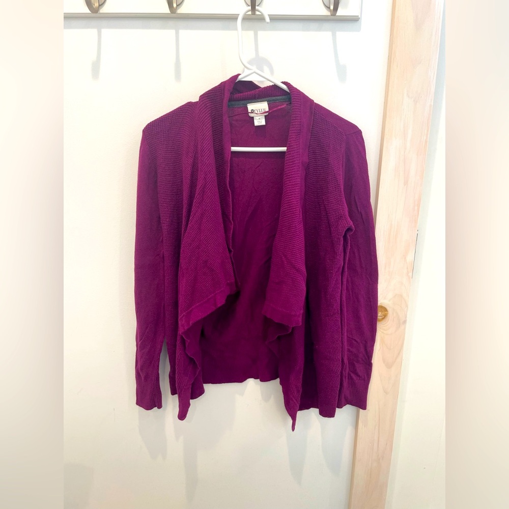 STYLUS Size Small Purple Open-Front Cardigan Sweater